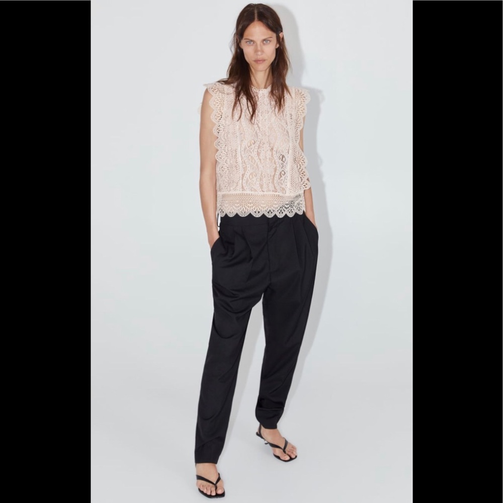 Zara Ivory Lace Embroidered Top